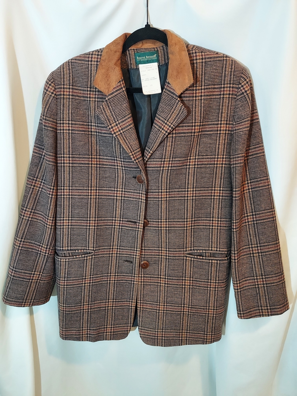 Vintage Harve Benard by Benard Holtzman Wool Plaid Blazer with Suede Collar 12